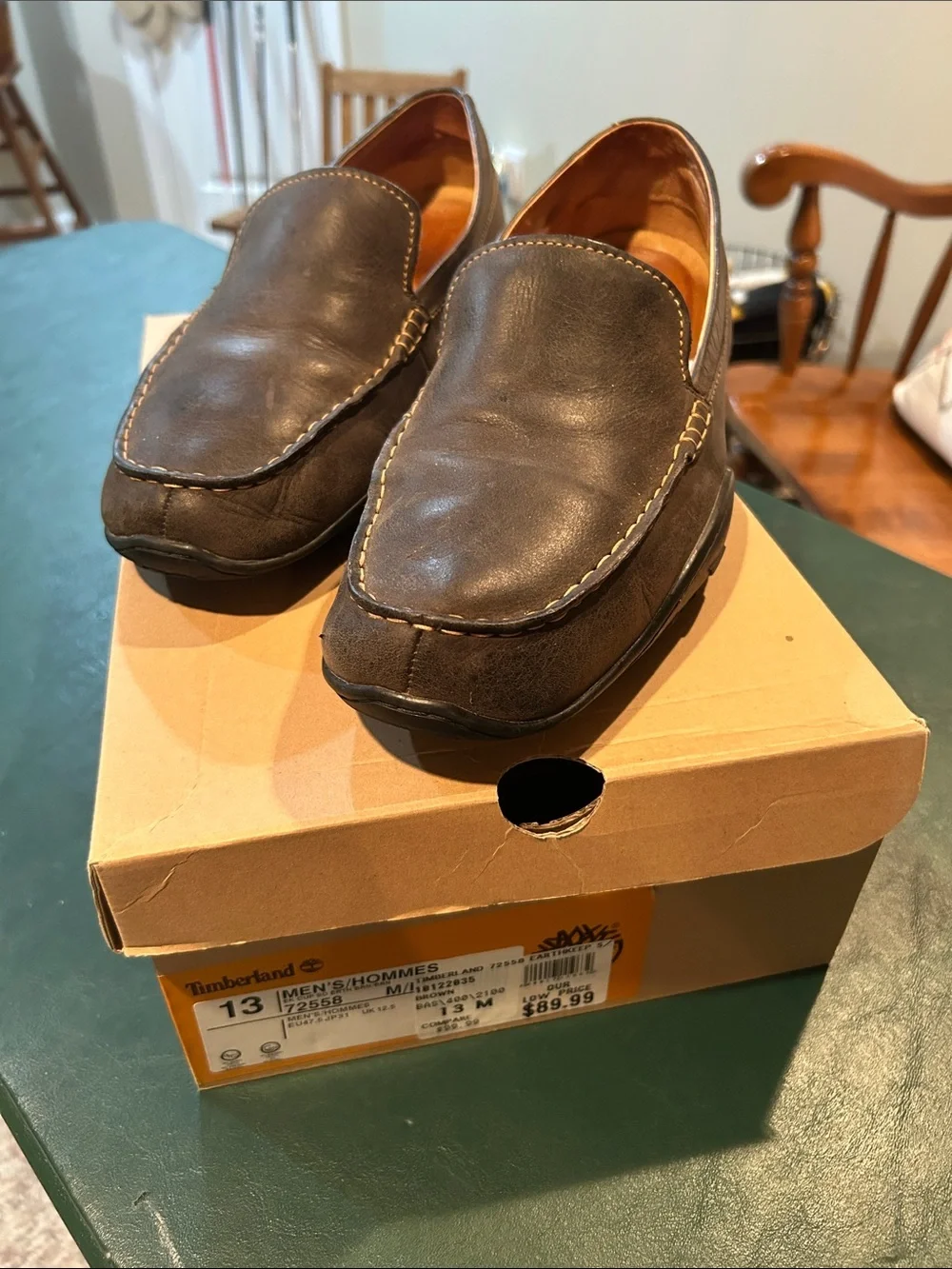 Timberland Men's Dark Brown Leather Moc Toe Slip-Ons